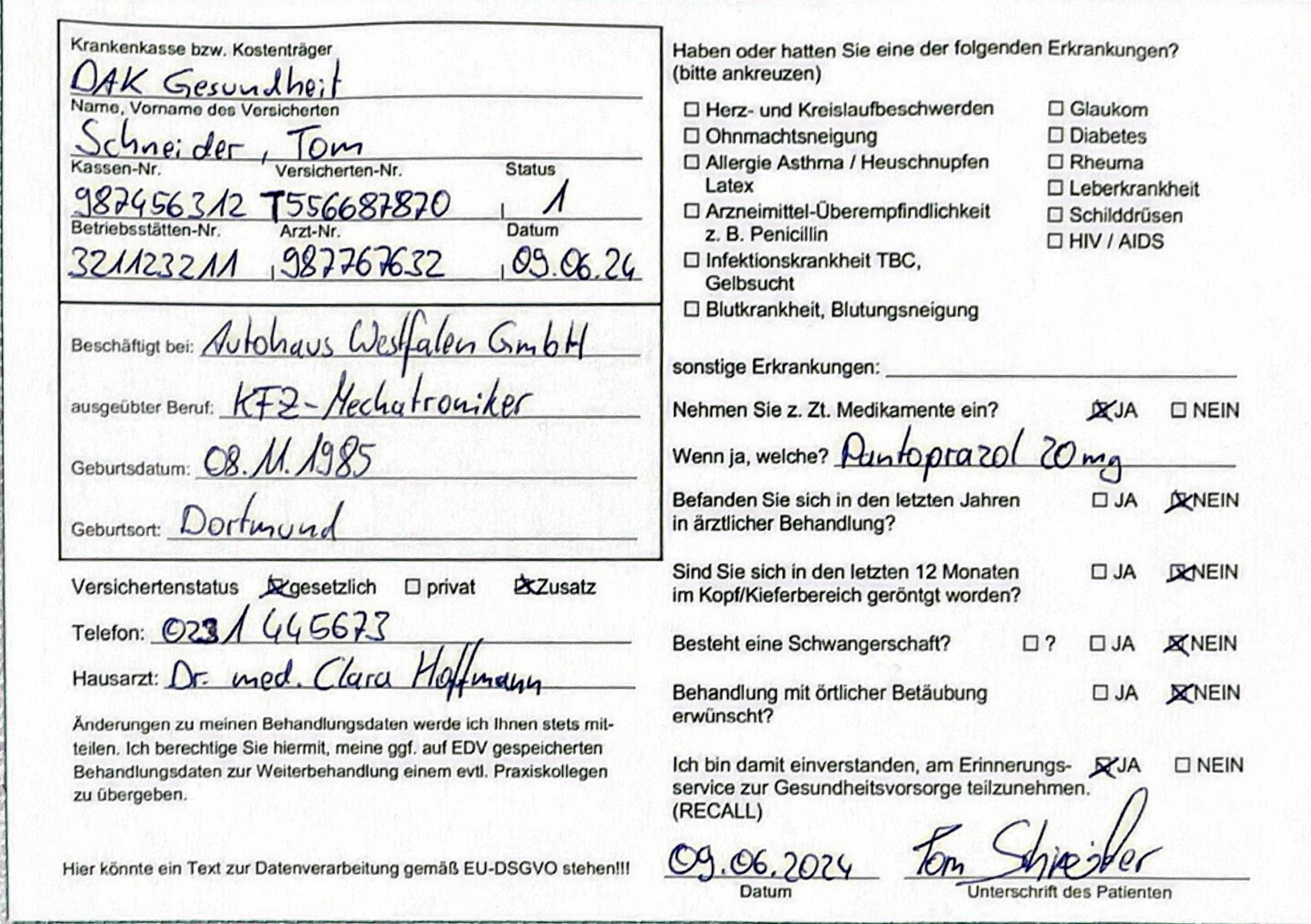 Gesundheitsfragebogen